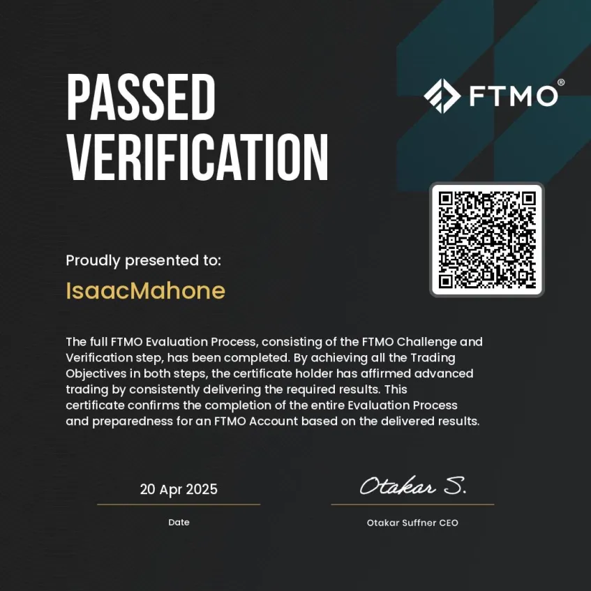 FTMO verification certificate for Isaac Mahone