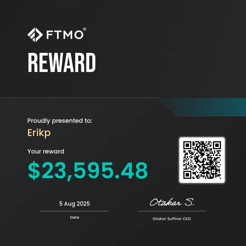 FTMO payout certificate for Erikp